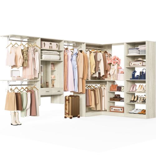 Cimly Closet System with Makeup Vanity, All-in-one Corner Closet Organizer with Shoe Rack and Tower Shelves