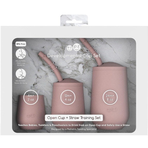 ezpz Developmental Cup Set (Blush) - 100% Silicone - Teaches Babies, Toddlers, and Preschoolers to Drink from an Open Cup and Safely Use a Straw - Designed by a Pediatric Feeding Specialist