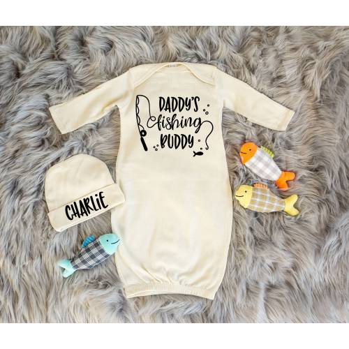 Daddy's Fishing Buddy Outfit, Baby Boy Fish Outfit, Baby Boy Sleeper, Baby Layette Set, Baby Shower Gift for Sports Dad, Father's Day Gift