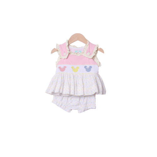 Smocked Mouse Pastel Swiss Dot Bloomer Set