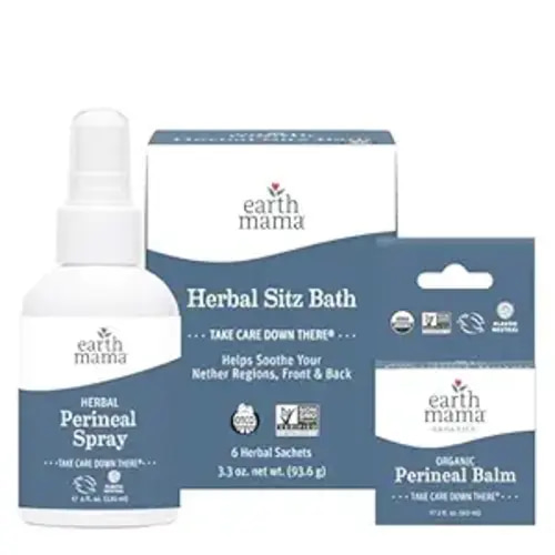 Earth Mama Postpartum Recovery Kit, Take Care Down There® Trifecta with Organic Perineal Balm, Sitz Bath & Herbal Peri Spray, 3-Piece Set