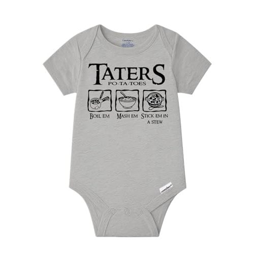 Brain Juice Tees Taters Onesie - Boil Em Mash Em Stick Em In A Stew - 100% Cotton - Available in White, Heather Gray or Pink