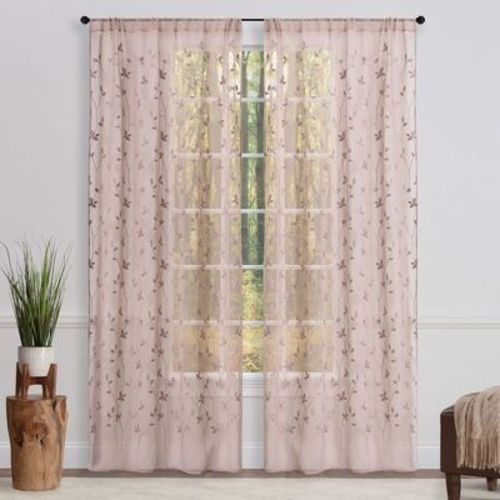 Chanasya 2pk Embroidered Vine Sheer Window Curtain Panels - Set of 2 - 52 x 84 Inches Long - Rose Dust