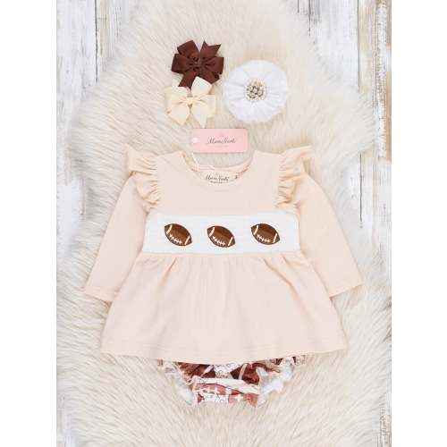 Tan Football Time Smocked Bloomers Outfit