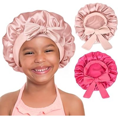 YANIBEST 2 PCS Baby Bonnet Silk Satin Bonnet for Kids Sleeping Cap Curly Natural Hair Silk Bonnets for Girls Boys Infant