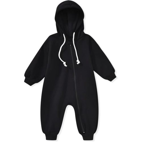 Unisex Baby Boys Girls Long Sleeve Infant Baby Zipper Hooded Jumpsuits Romper Loose Outfit Clothes