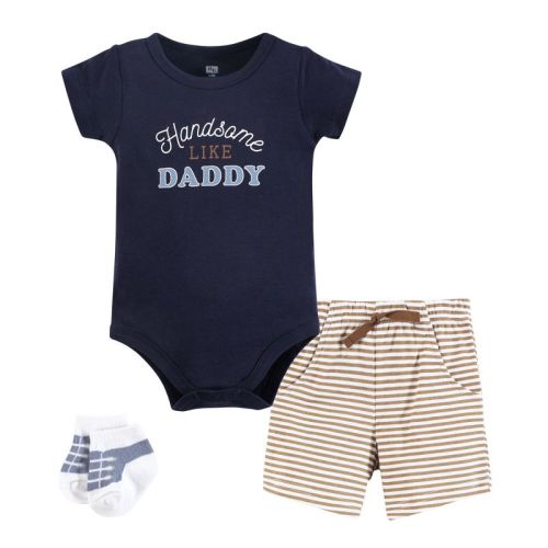 Hudson Baby Infant Boys Bodysuit, Short and Sock, Handsome Daddy