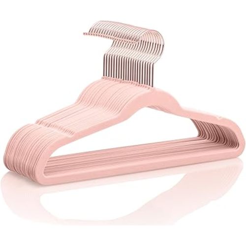 MIZGI Kids Velvet Hangers,Non-Slip Big Kids Hangers,14 Inch Hangers for Youth,Teen Clothes,Pack of 50（Blush Pink）