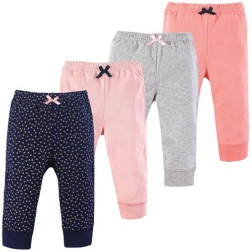 Luvable Friends Basics Infant Baby Comfy Cotton Pants 4-Pack, Gilded Spots, 9-12 Months