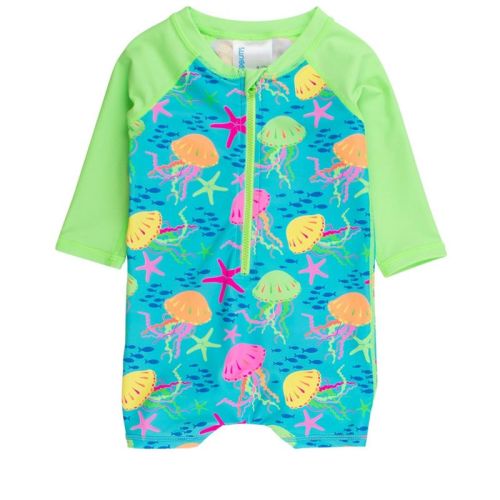 RuggedButts Baby/Toddler Boys UPF50+ Long Sleeve One Piece Rash Guard - Neon Jelly Time, 6-12m