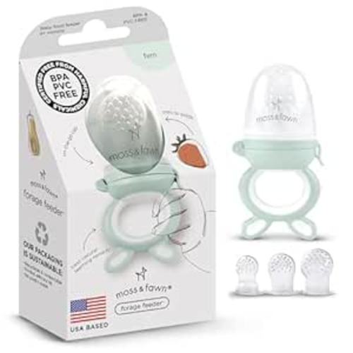 Moss and Fawn Forage Feeder - Baby Fruit Feeder, Frozen Breast Milk Popsicle Teether & Pacifier - BPA, PVC & Phthalate-Free - Fern