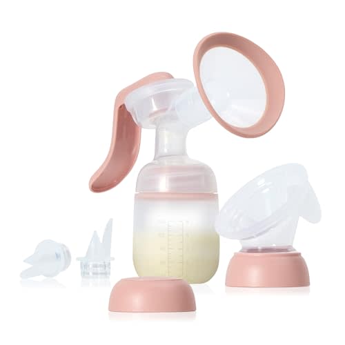 Frida Mom 2-in-1 Breast Pump, Manual Hand & Hands-Free Suction Cup | Dual-Mode Wireless Milk Collector, Ergonomic Handle, SoftFeel Flange for Breastfeeding Comfort