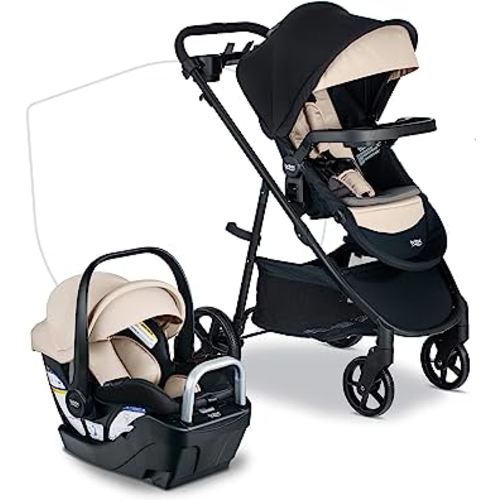 Britax Willow Brook S+ Baby Travel System, Infant Car Seat and Stroller Combo with Alpine Base, ClickTight Technology, SafeWash Insert and Cover, Sand Onyx