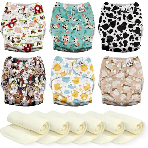 Mama Koala 3.0 Cloth Diapers for Babies, 6 Pack One Size Washable and Reusable Pocket Diapers for Newborns and Toddlers (Farm-My Home)