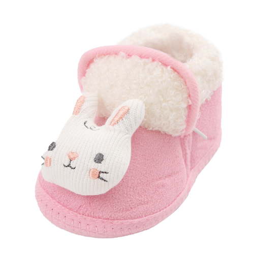 Povozer Baby Booties Cute Booties Fleece Slippers Soft Warm Newborn Crib Shoes Snow Boots(Pink,12-15 Months)