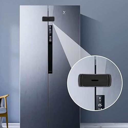 CLYMENE Updated French Door Fridge Lock, Childproof Lock for French Door Refrigerator/Freezer - Secure, Adjustable, Easy Installation - Cabinet Cupboard Safety Latch Lock for Kids & Toddlers (Black)