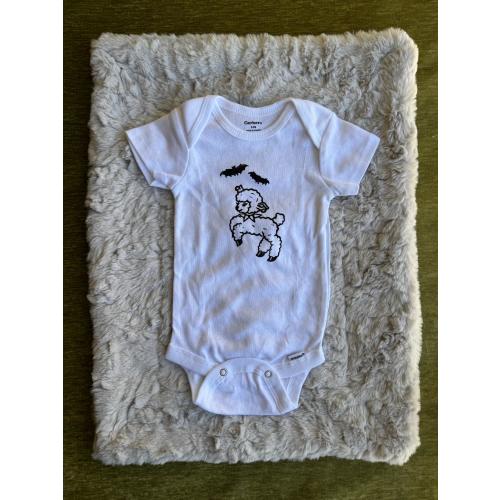 Goth Baby Onesie – Sheep and Bats Lino Block Print, Alternative Baby Clothes