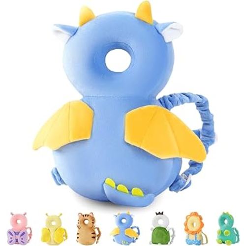 JunNeng Baby Head Protector Backpack, Toddler Walking Fall Head Protection, Blue Dinosaur