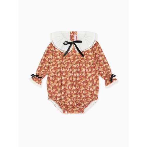 Terracotta Floral Sierra Baby Girl Romper | La Coqueta Kids UK