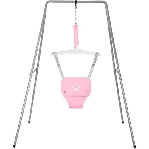 Baby Jumper with Stand, Baby Jumpers and Bouncers, Baby Exerciser Suitable for 6-24 Months, Easy to Assemble & Store Jumper for Baby (Pink)