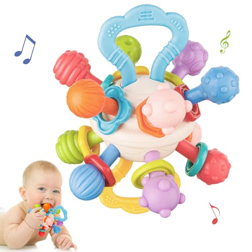 Aprilwolf Baby Sensory Teething Toys 0-6 6-12 Months, Teething Relief Ball for Infants, Gifts for Newborn Boys Girls 0 3 6 9 12 Months 1 Year Old | Baby Rattle Chew Toys
