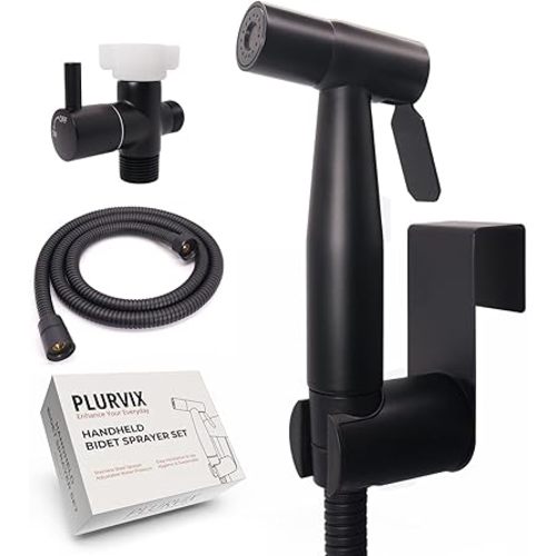 Handheld Bidet Sprayer for Toilet – Adjustable Water Pressure, Stainless Steel Jet Spray Kit with Bidet Hose - Feminine Wash, Muslim Shower, Diaper Cleaning (Black, 1 Set)
