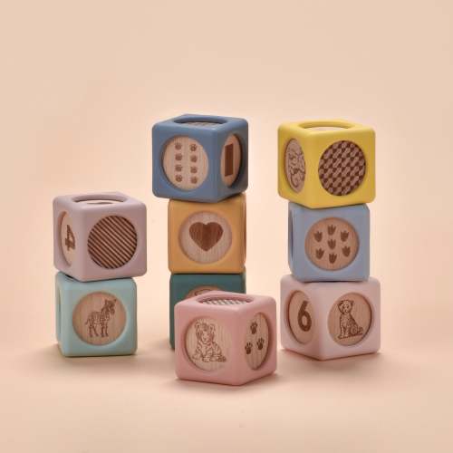 Montessori Silicone Cover Wooden Building Blocks for Babies – Baby Bertie