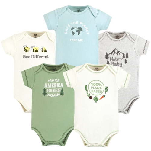 Touched by Nature Baby Organic Cotton Bodysuits, Planet Based, 0-3 Months