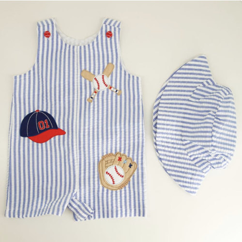 Infant 3 Baseball Applique Romper and Hat Set