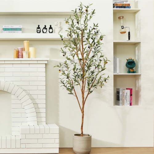 DR.Planzen 6 ft Artificial Olive Tree, Realistic Leaves, Natural Trunk, Silk Faux Plant in Black Pot