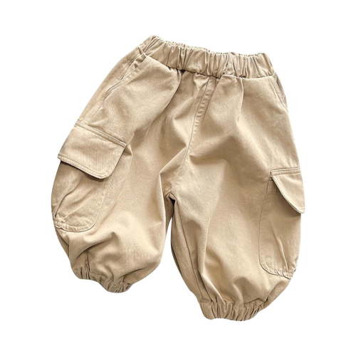 GigrtiJin 0-18 Months Preemie Newborn Cotton Cargo Pants Solid Color Elastic Waisted Cinch Bottom Multipocket Pants for Infant Baby