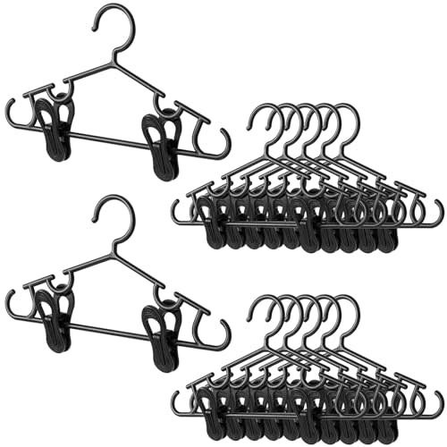 Hsei Baby Hangers with Clips, Plastic Kids Pants Hangers for Nursery Closet, Top and Bottom Clothes Hanger Set for Newborn Child Infant Toddler Boys and Girls(30 Packs,Black,10.6 Inch)