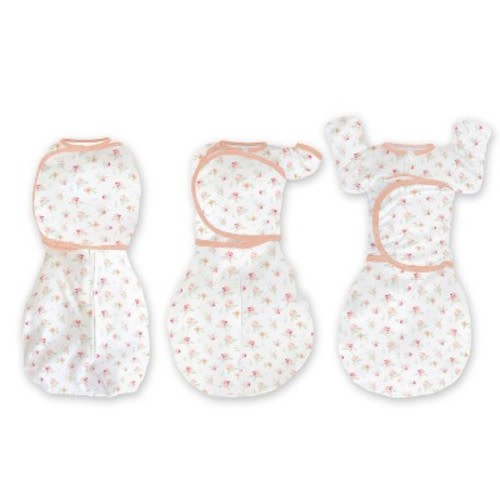 SwaddleDesigns Baby Girl Omni Swaddle Sack with Wrap, Arms Up Elbow Length Sleeve with Mitten Cuffs - Peachy Pink Floral 0-3m