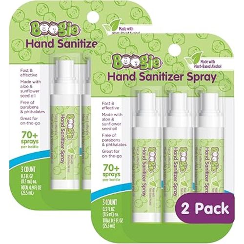 Boogie Kids Hand Sanitizer Spray for Babies &Toddlers, Great for Diaper Bags and Backpacks, Plant Based Alcohol, Made With Aloe & Sunflower Seed Oil, 3 Count (Pack of 2)