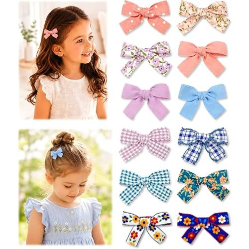 Baby Bow Clips Set, 12 pcs Toddler Hair Clips Bows for Girls Kids