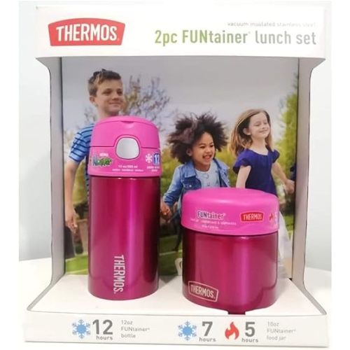 Thermos FUNtainer Lunch Set Bottle and Food Jar for Kids BPA Free Dishwasher Safe, 2 PC (Pink, 2 PC Set)