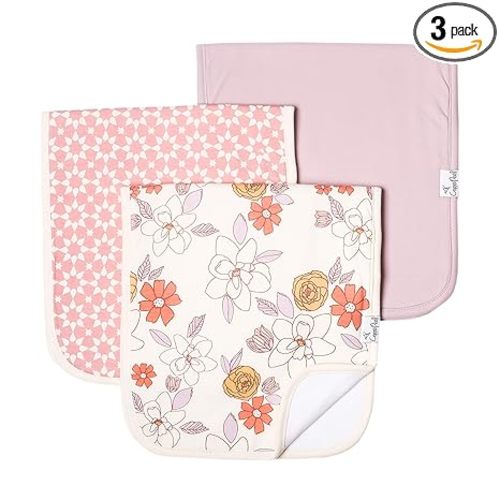 Copper Pearl Premium Baby Burp Cloths - 3-Pack Large Cotton Burp Cloths, Extra Soft Spit Up Rags with 3 Absorbent Layers, Perfect for Baby Girl Gifts (21" x 10" Size, Ferra Set)