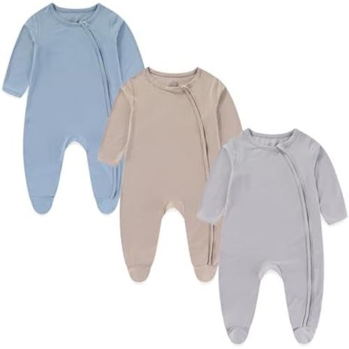Baby Bamboo Rayon Romper Double Zipper Bodysuit Newborn Infant Solid Footies Jumpsuit 3 Pack