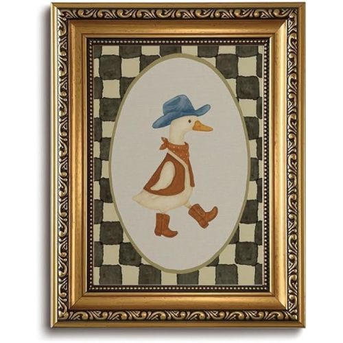 Gold Framed Wall Art Vintage Cowboy Goose Canvas Wall Art Western Nursery Prints Silly Goose Picture Boys Farm Decor for Framhouse Living Room Bedroom, 8x10