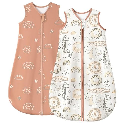 Yoofoss Baby Sleep Sack 6-12 Months TOG 1.0 Baby Wearable Blanket, 2 Pack 100% Organic Cotton Infant Toddler Sleeping Sack 2-Way Zipper Lightweight Sleep Sack