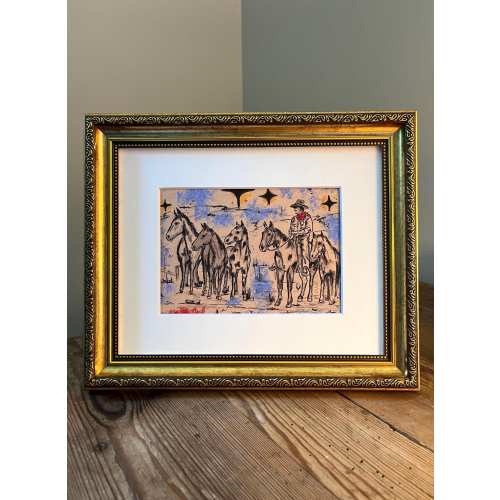 Cowboy and Horses Western Art Print | Rustic Farmhouse Wall Decor | Cowboy Gift