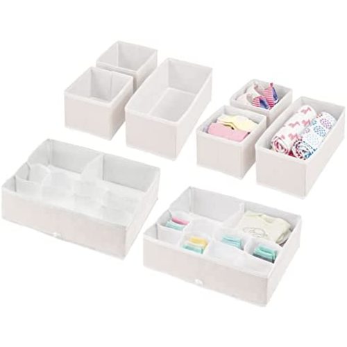 mDesign Fabric Drawer Organizer Bins, Kids/Baby Nursery Dresser, Closet, Shelf, Playroom Organization, Hold Clothes, Toys, Diapers, Bibs, Blankets, Jane Collection, Set of 4, 2 Pack, Cream/White