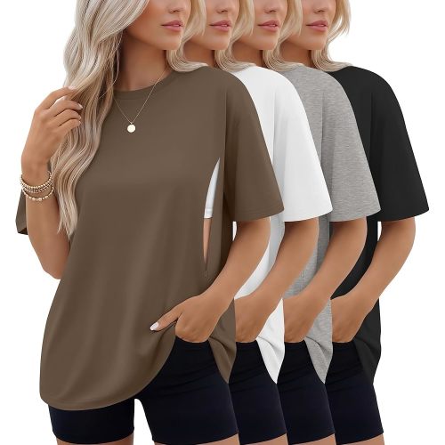 4 Pack Women's Oversized Nursing Breastfeeding Shirts with Hidden Zipper Maternity Short Sleeve Nursing Tees Tops