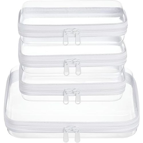 4 pcs Clear Zipper Pouches,Hard Shell Zipper Case, Toiletry Bag for Travel, CLear Diaper Bag, Toiletry Pouch, Travel Organizer, Cosmetic Bag,Toy Storage Bins (M+3S)