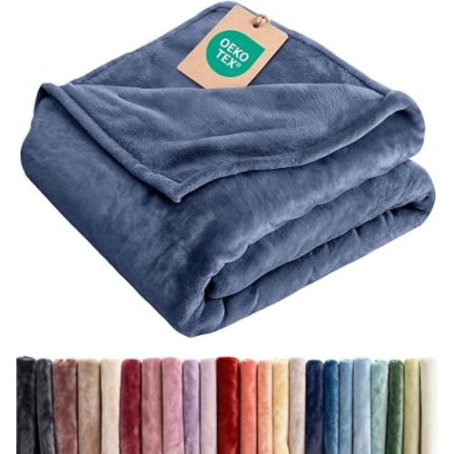 Fleece Blanket Throw Size - Ultra-Soft Flannel Fleece Blanket - Washed Blue