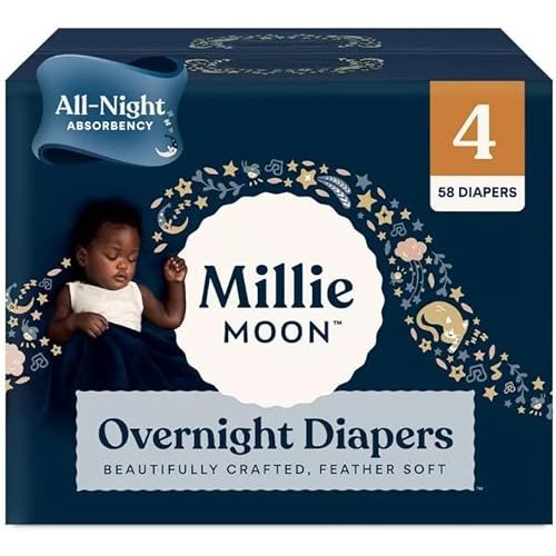 Millie Moon Overnight Diapers ~ (Size-4 and Count-58) ~ 1 Pack ~ White.
