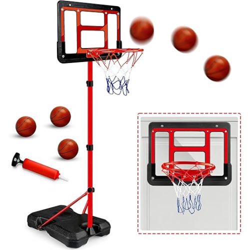 Kids Basketball Hoop with Stand, Adjustable Basketball Set, Toddler Basketball Toys for Boys Age 3 4 5 6 7 8, Indoor Outdoor Backyard Sport Game Gifts