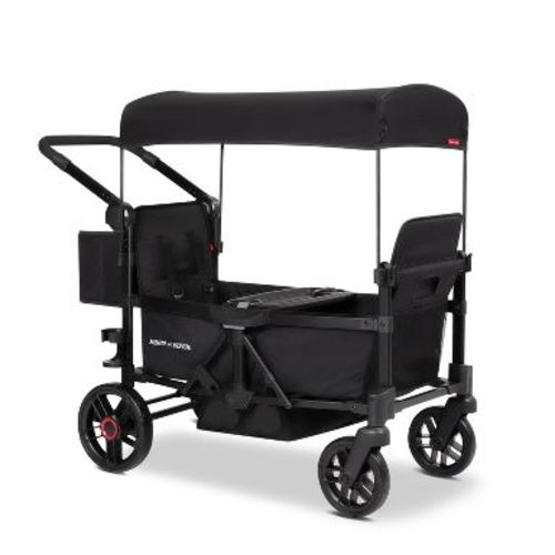 Radio Flyer Voya 2.0 Double Seater Stroller Wagon - Black: All-Terrain Tires, Adjustable Handle, Flat-Free EVA Tires, Steel & Aluminum Frame