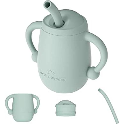 Cuddle Campus 100% Silicone Baby Training Cup, Shatterproof Toddler Sippy Cups with Straw, Open Cup for Baby, 6+ Months 4 Oz