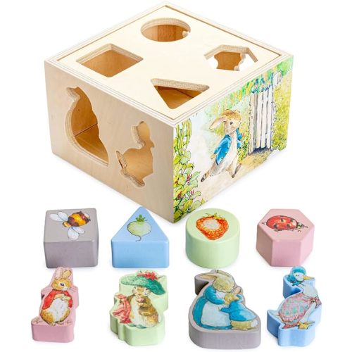 KIDS PREFERRED Beatrix Potter Peter Rabbit Wooden Shape Sorter for Toddlers, Includes 8 Pieces, Multicolor